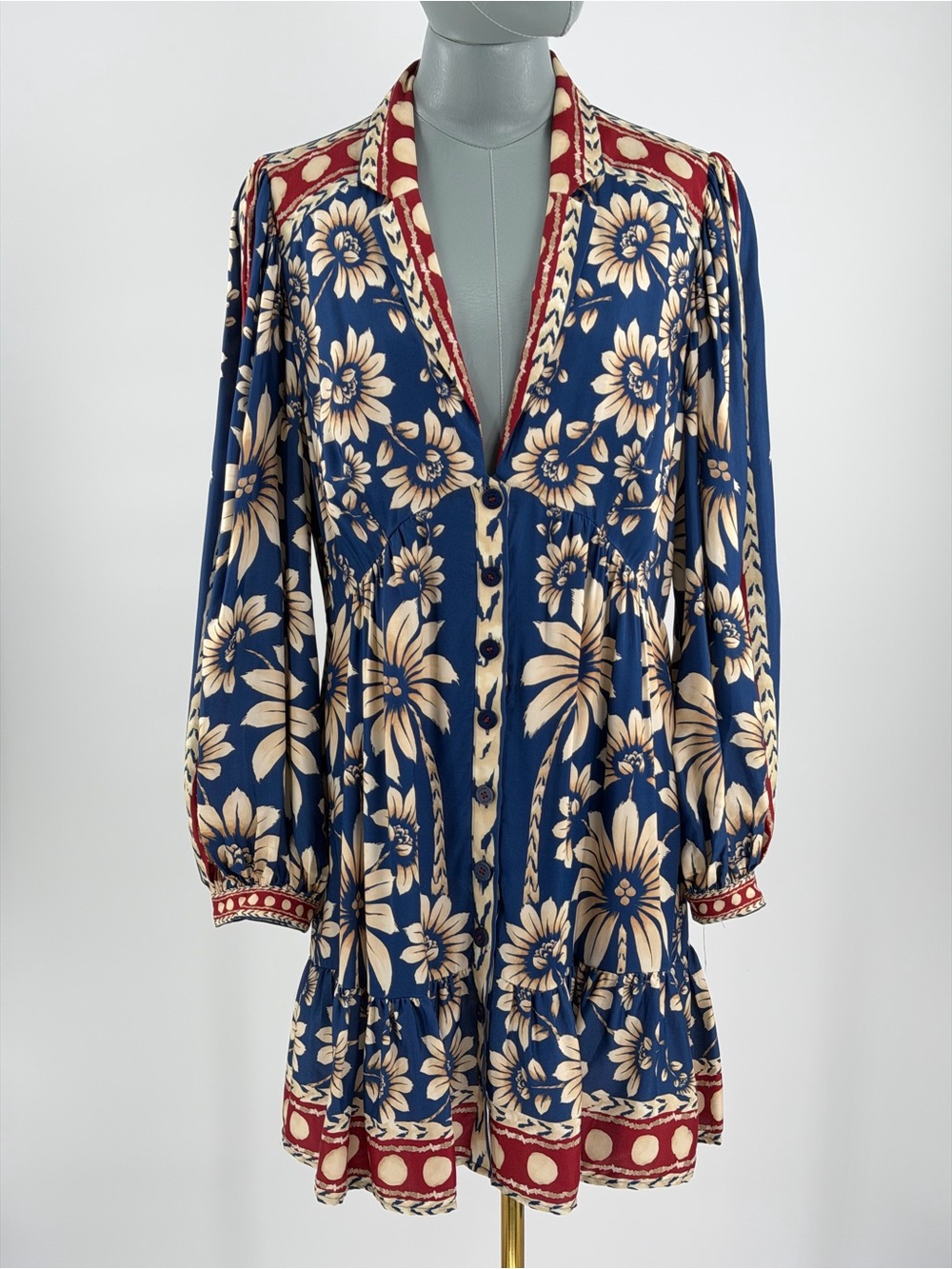🆕 FARM Rio 🧿 NWOT Luna Floral Printed Mini Dress, Blue - Sz Large - Picture 4 of 16